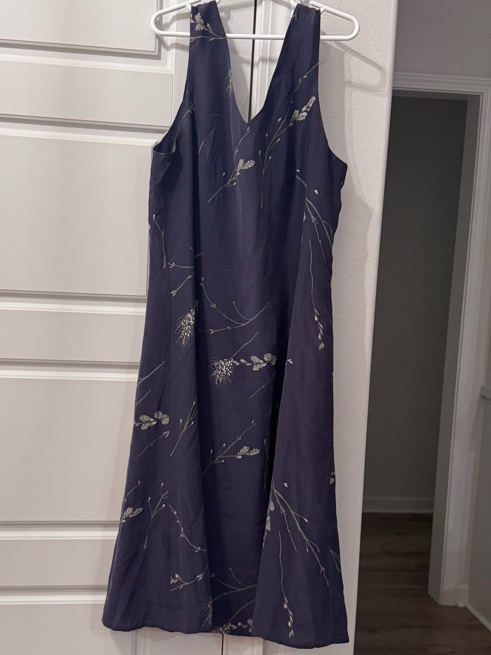 V-Neck Navy Floral Midi Dress